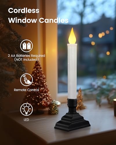 SURAIRELEC Black Remote Battery Operated Window Candles 4-Pack, Dimmable Flicker & Steady Mode