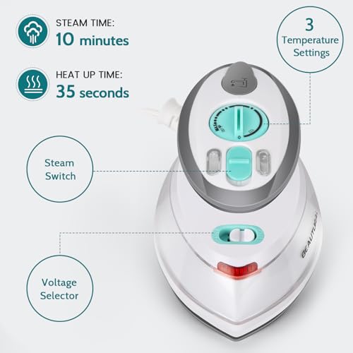 Mini Travel Steam Iron with Dual Voltage and Leaf-Shaped Soleplate