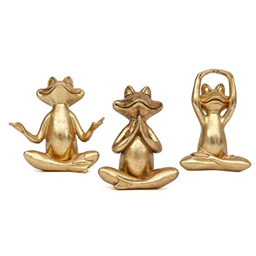 Gold Frog Yoga Figurines Set of 3 - Modern Resin Statue for Home Decor