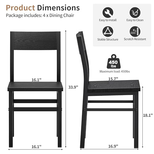 MECHYIN Black Dining Chairs Set of 4 - Farmhouse Kitchen Room Chairs, Sturdy & Ergonomic