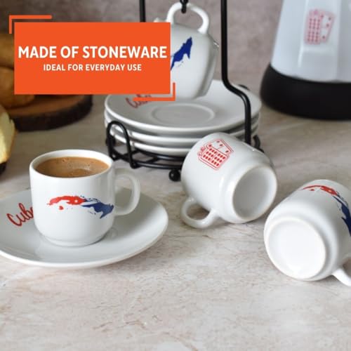 IMUSA Cuban Themed Espresso Coffee Set with Rack, 8 Pieces, 1.5 Oz Cups
