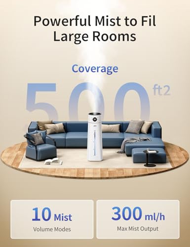 8L Ultrasonic Cool Mist Humidifier for Large Rooms with Remote Control
