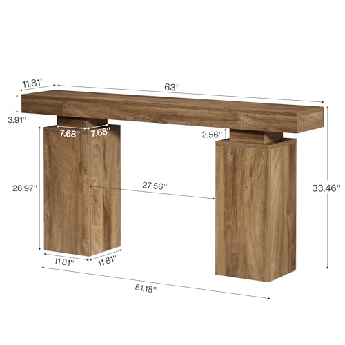 63-Inch Rustic Farmhouse Console Table for Entryway or Living Room
