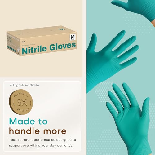 Powder-Free Nitrile Exam Gloves - 100 Pack Food Safe Disposable Gloves, Teal