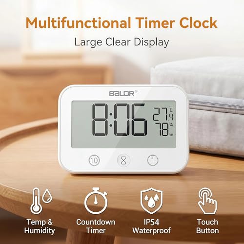 Waterproof Digital Shower Clock with Timer, Temperature and Humidity Display