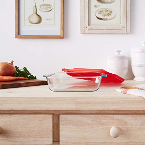 Pyrex 222 2qt Glass Baking Dish & 222-PC Red Food Storage Lid - Made in USA