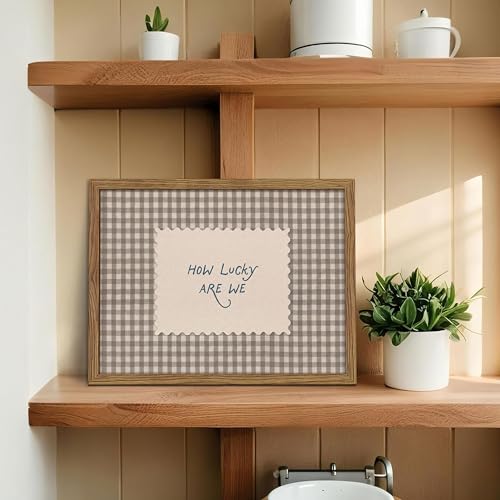 How Lucky Are We Wall Art Vintage Gingham Inspirational Canvas Print 12x16