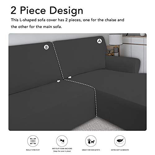 Super Stretch L-Shape Sectional Sofa Slipcover - 2 Piece Non-Slip Couch Cover