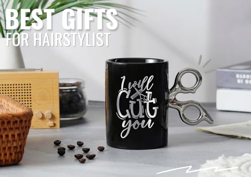 Onebttl Hairstylist Gifts Funny Coffee Mug - Black-Cut, 13.5oz Ceramic Hairdresser Mug for Christmas/Birthday