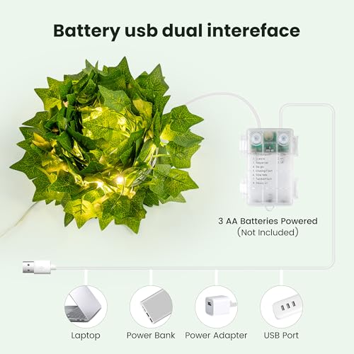 23ft Pre-Wrapped Ivy Vine Lights with 73 LEDs & Timer, Fairy Garland