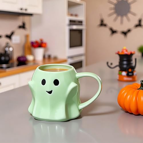 Green Halloween Ghost Mug 3D Ceramic Coffee Cup - Novelty Spooky Drinkware
