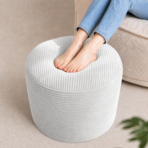 Round Corduroy Pouf Ottoman with Stable Foam Base - Washable Foot Rest