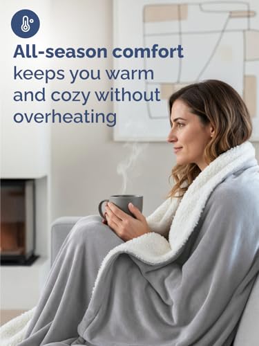 CGK Unlimited Twin Sherpa Fleece Blanket - Reversible Plush Soft Grey 60x80