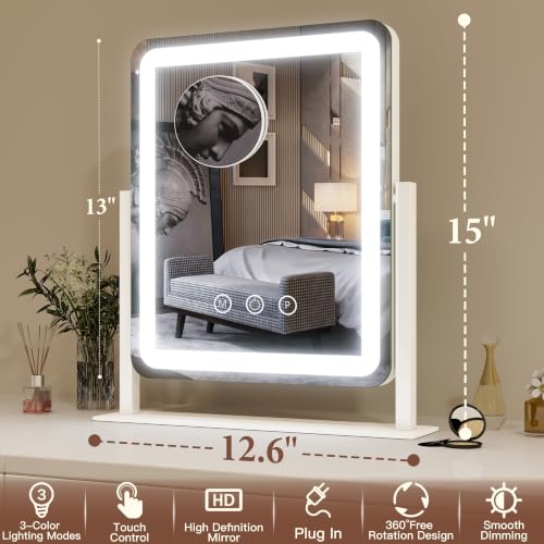 FENNIO Vanity Mirror with Lights - 15"x12.6" LED Lighted Makeup