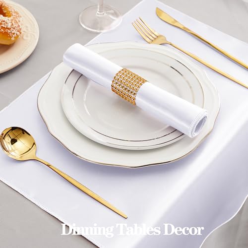 50-Piece White Satin Cloth Napkins and Napkin Rings Set, 17 x 17 Inch