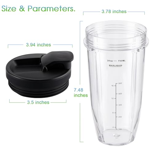 MEET JUICE 24oz Ninja Blender Cup Replacement Pack with Leak-Proof Lids – Compatible with Ninja BN401, BL450, BL456, BL480, BL2012, BN751, BN801, SS101, SS151