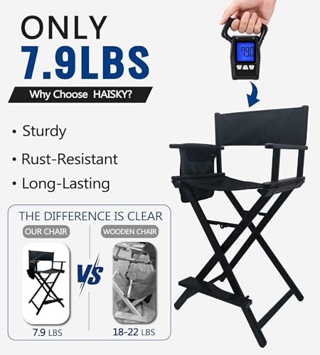 HAISKY 30-Inch Black Extra Tall Folding Director Chair with Side Bags & Footrest