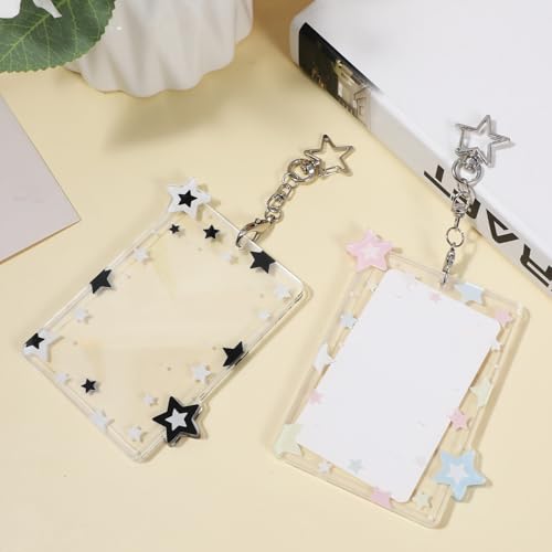 2 Pcs Star Acrylic Photocard Holder Keychain with Protective Clear Case