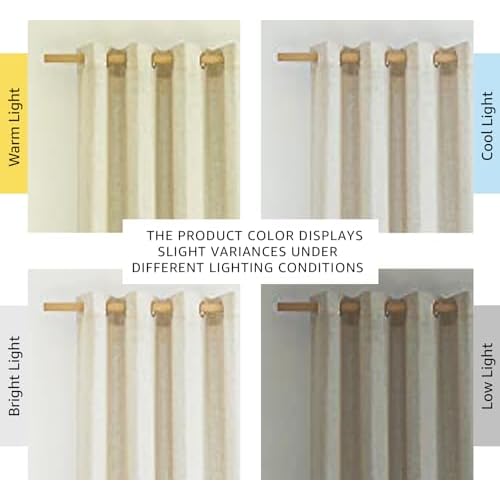 NICETOWN Natural Linen Curtains 84 inch Long 2 Panels Set, Grommet Top Thick Linen Burlap Semi Sheer Vertical Drapes Privacy Assured with Light Filtering for Bedroom/Living Room, W55 x L84