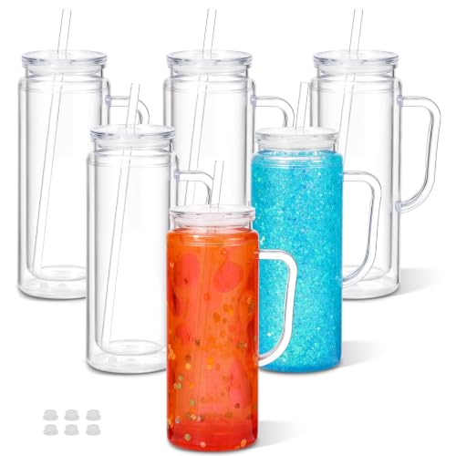 20 oz Acrylic Snow Globe Tumbler with Handle (6 Pack) - Pre-Drilled DIY Cup
