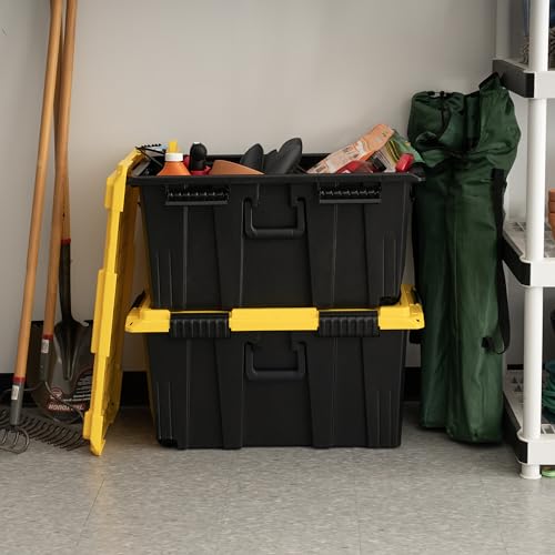 22-Gallon Rolling Footlocker Storage Trunk, Heavy-Duty Stackable Bin, 2-Pack