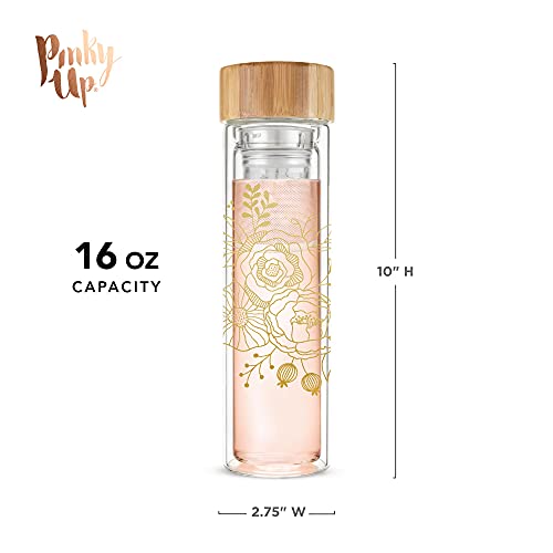 Pinky Up Blair Travel Infuser Mug 16 Oz Bouquet Double-Walled Glass