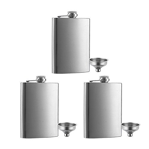 8 oz Stainless Steel Hip Flask Set with Funnel - QLL 3-Pack for Travel & Gifts