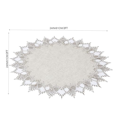 Natural Linen Doily 24" Round Beige Lace Coffee Table Topper