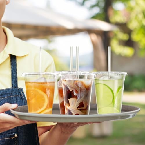 16 oz Clear Plastic Cups with Lids & Straws (100 Pack) - Iced Coffee Cups
