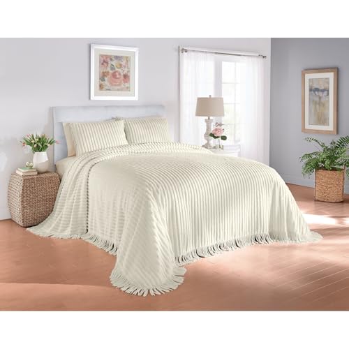 Chenille Cotton Bedspread - Full Size, Burgundy Color