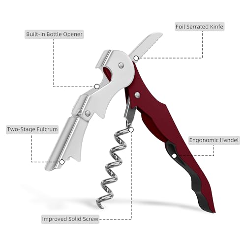 Red Custom Wine Bottle Opener with Foil Cutter - Stainless Steel Corkscrew & Gift