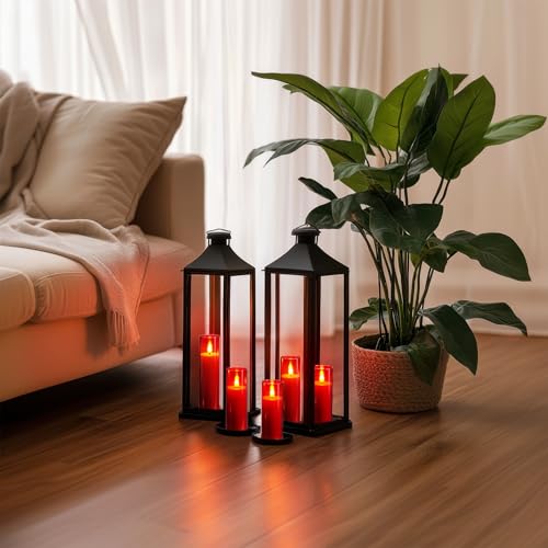 Amagic Red & Warm Yellow Flameless LED Pillar Candles with Remote Timer (5-Pack)