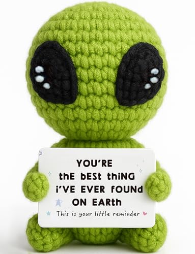 Handmade Crochet Alien Plush Doll with Heartfelt Love Note - Cute Decor