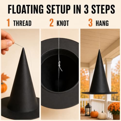 10 PCS Hanging Witch Hats for Halloween Decorations with Fishing Line
