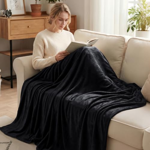 Soft Fleece Blanket Queen Size, 90x90 Inches, Black