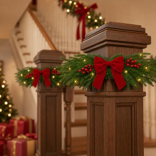 21.7-Inch Pre-Lit Christmas Swags for Garage Lights - 2-Pack Artificial Pine
