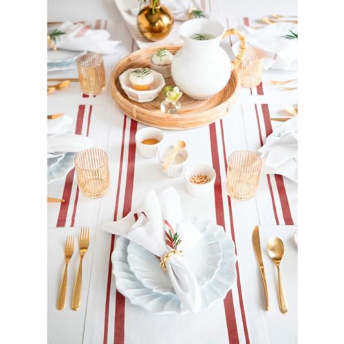 Solino Home Red & White Stripe 100% Linen Table Runner 14 x 36 in – Handmade European Textile