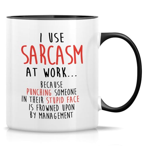 Retreez 11 Oz Ceramic Funny Mug - Sarcasm at Work - White with Black Handle & Inner