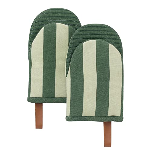 Mini Oven Mitts - Heat Resistant Silicone & Cotton Gloves, Set of 2, Green