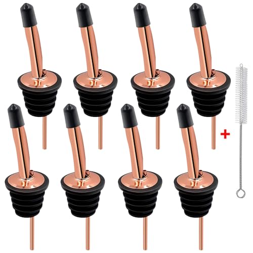 SuproBarware Copper Liquor Bottle Pourers - 8 Pack Stainless Steel Bar Spouts