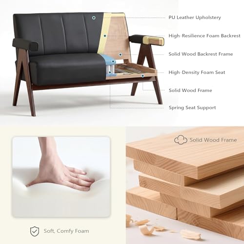 3-Piece Mid-Century Modern Faux Leather Sofa and Accent Chair Set