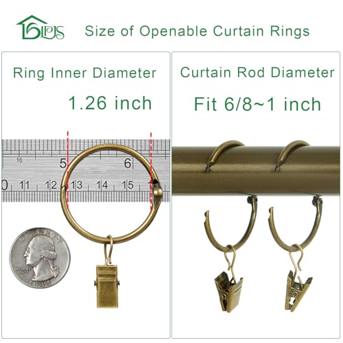 Openable Curtain Rings with Clips, 1.26-inch Bronze Drapery Rings, Set of 36