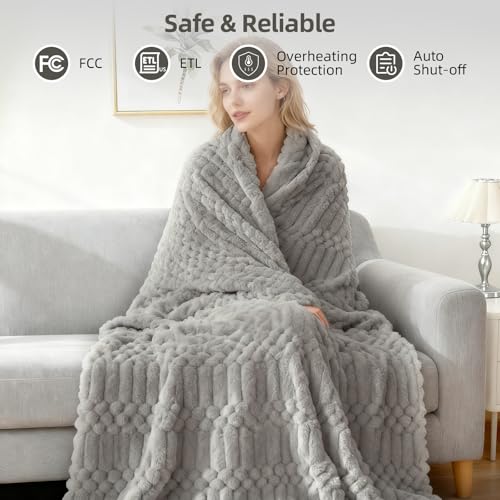 Electric Heated Throw Blanket, 50x60 Flannel Fleece with 12 Heat Levels