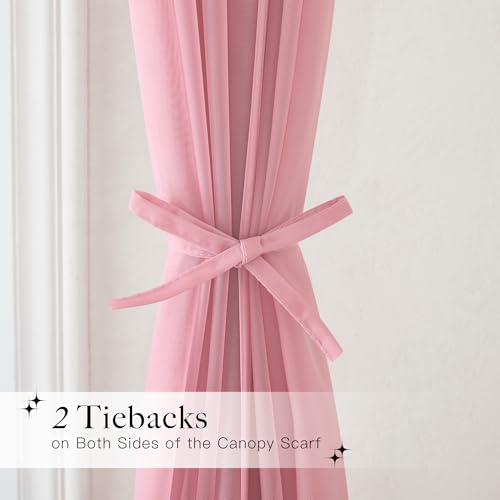 Pink Voile Sheer Bed Canopy Drapes - 114 x 180 Inch Scarf Valance Curtain