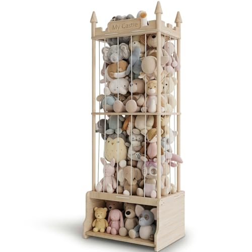 57" Wooden Stuffed Animal Storage Tower with Toy Chest - Castle Design