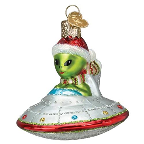 Old World Christmas UFO with Alien Santa Ornament - Handcrafted Glass Holiday Decoration, Outer Space Collection