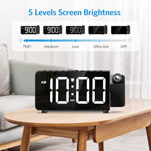 Digital Projection Alarm Clock with 180° Projector and LED Display