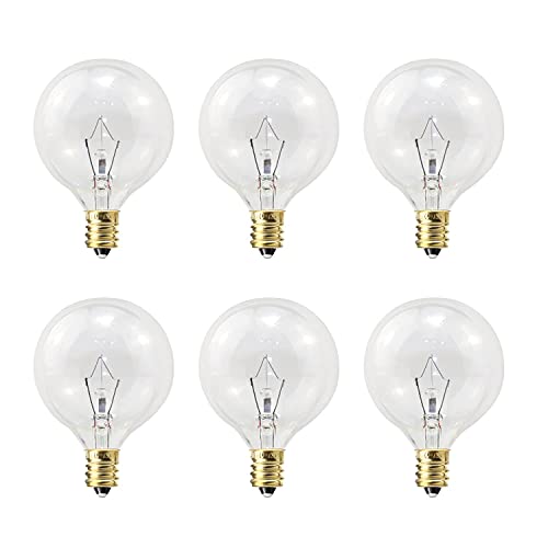 25 Watt Wax Warmer Light Bulbs, G50 E12 Candelabra Base, 6 Pack