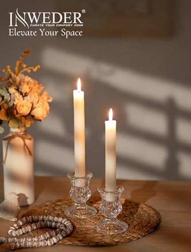 Inweder 20Pcs Clear Glass Candle Holders Taper Candle Stand Bulk