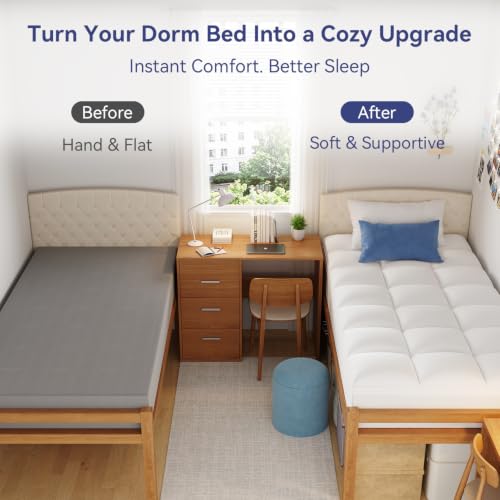 ELEMUSE Twin XL Mattress Topper - Thick Pillow Top Bed Pad for College Dorm